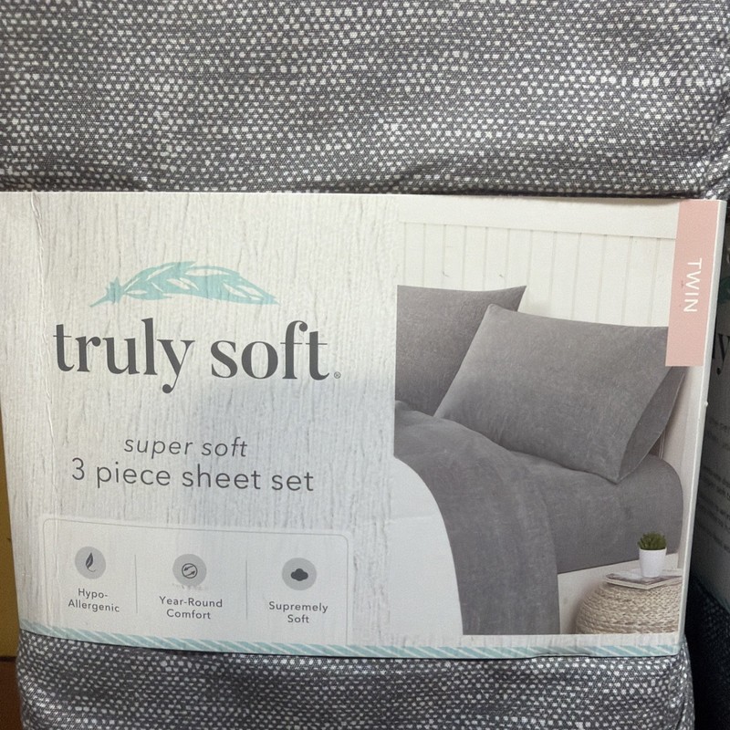 Truly Soft - 2 - Sheet Set Soft Hypo-Allergenic Size Twin Gray & White New gallery