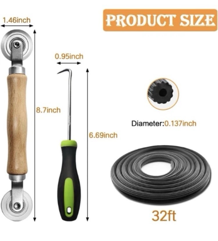 3-in-1 Window Screen Repair Kit Roller & Hook Tools w/ 32ft Spline 0.137in gallery