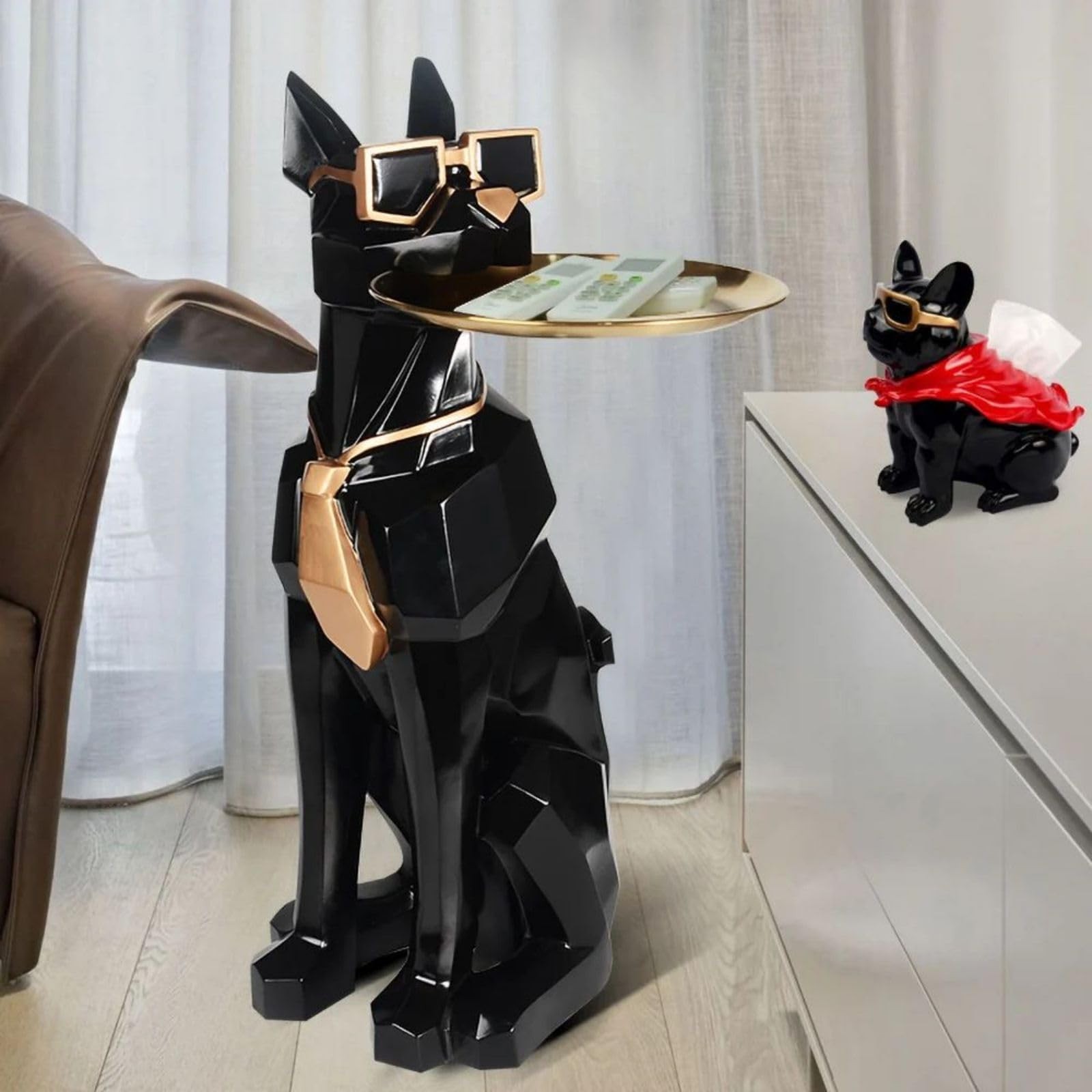 Resin Dog Sculpture Geometric Standing Statue Cute Side Table Tray End Table gallery