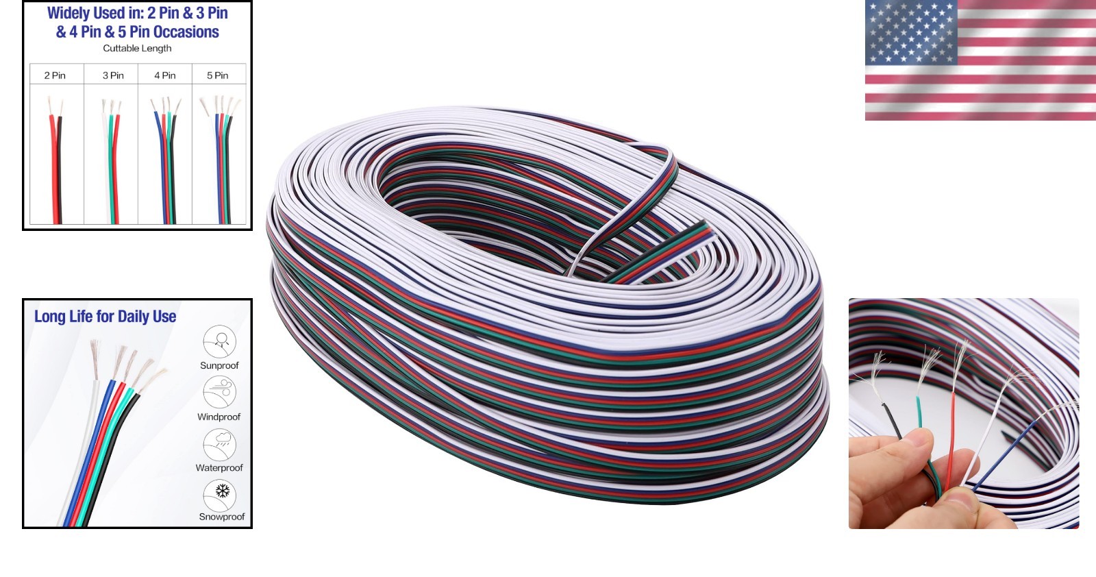 100M RGB Extension Wire Cable - 22AWG, Multi-Color for DIY LED Projects gallery