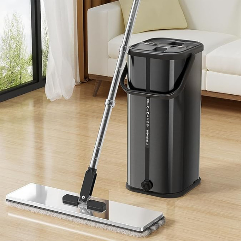 Flat Mop Bucket Set Separate Dirty Water Stainless Steel Bucket 2/4/6 Pads gallery