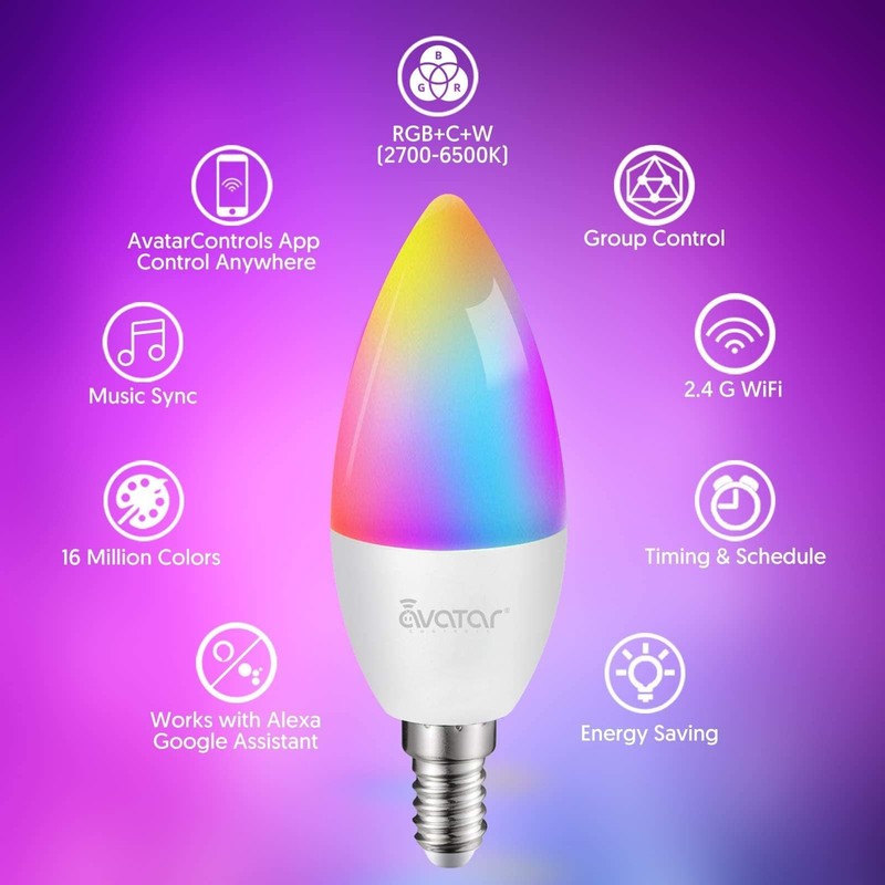 2 Pack E12 LED Light Bulb Compatible w/Google Siri Alexa 2 5W, Rgbcw gallery