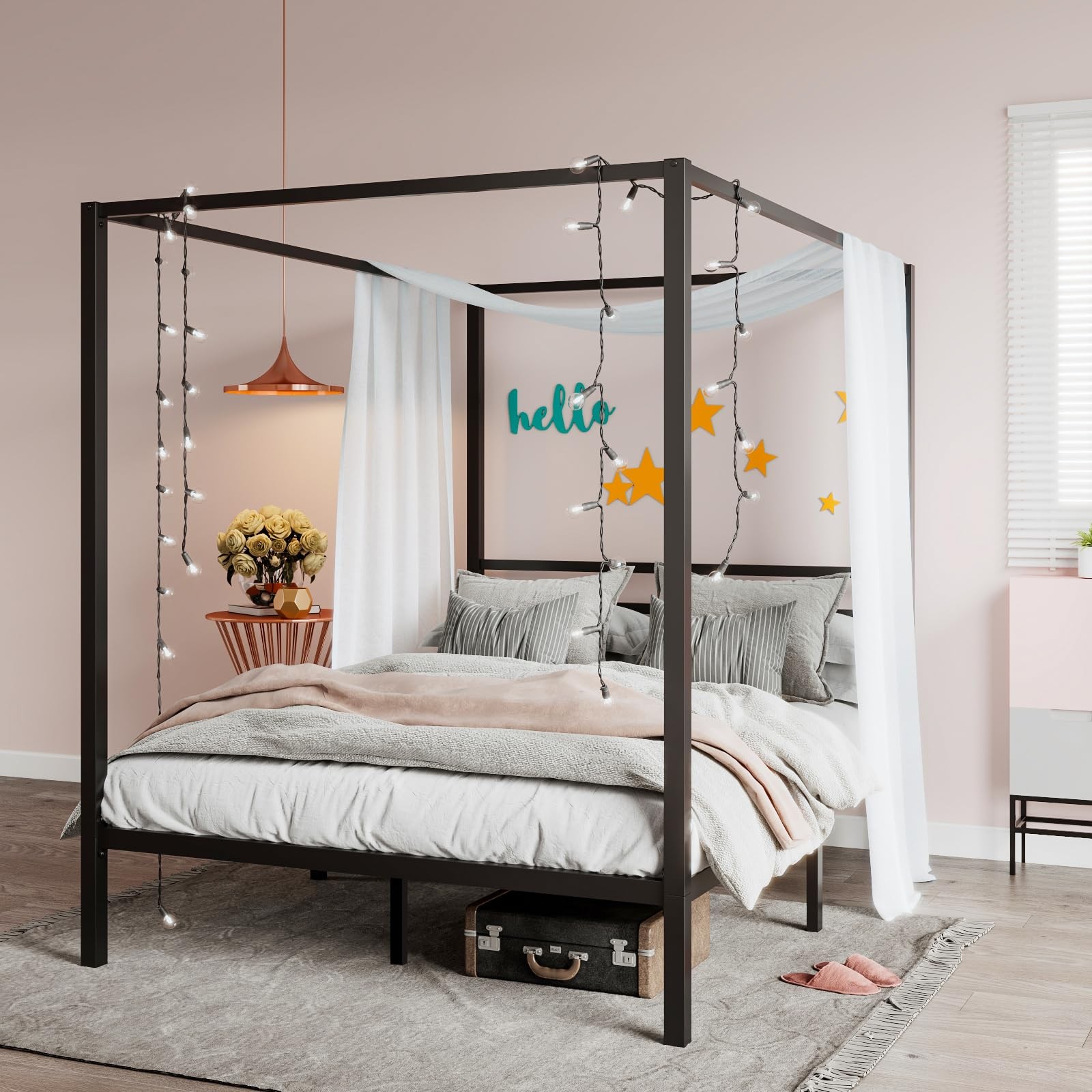 SHA CERLIN Canopy Bed Frame Queen Size/Mattress Foundation with Metal Slats S... gallery