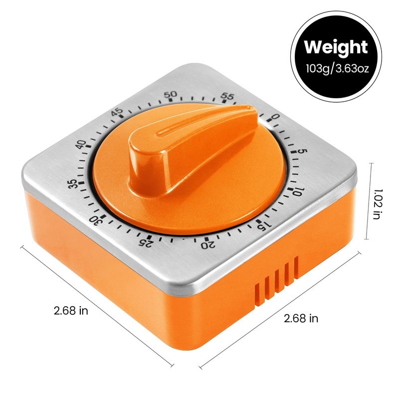 Mechanical Kitchen Timer Stainless Steel Loud Alarm Magnetic Back No Batteries gallery