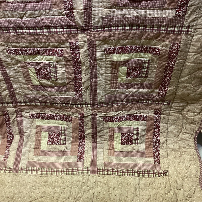 Full Quilt Red Tan Log Cabin Patchwork Cotton "Victorian Heart" 86" x 86" 1 Sham gallery