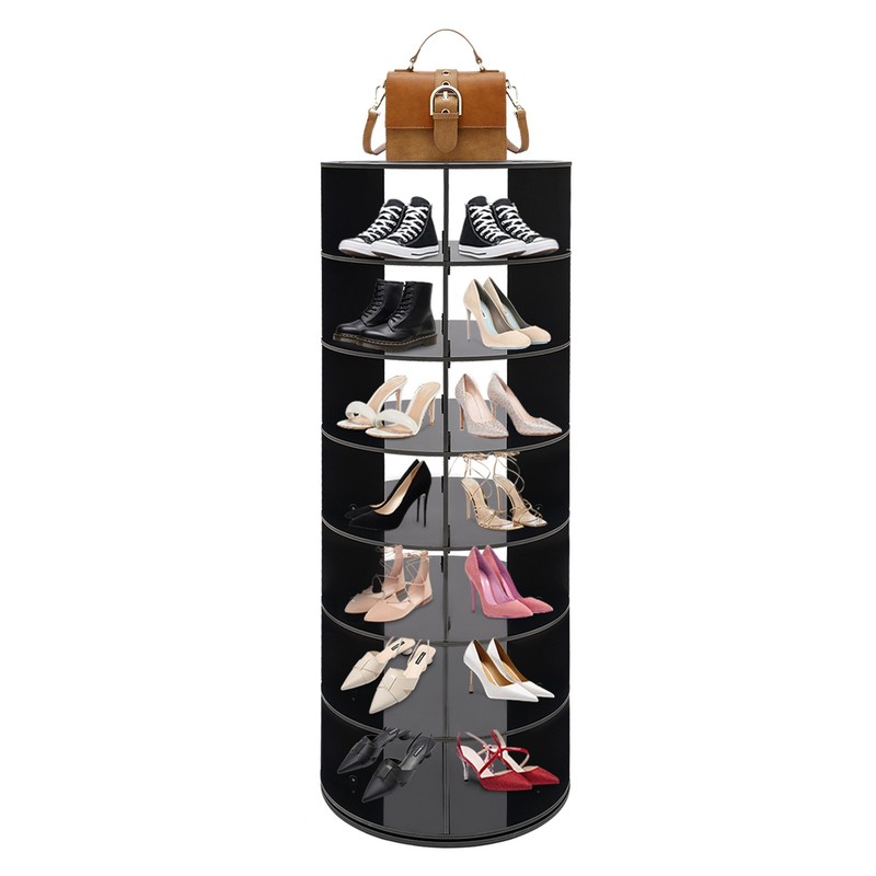 7-Tier 360° Rotating Shoe Rack 28-Pair 60 × 152cm Black Vertical Organizer gallery