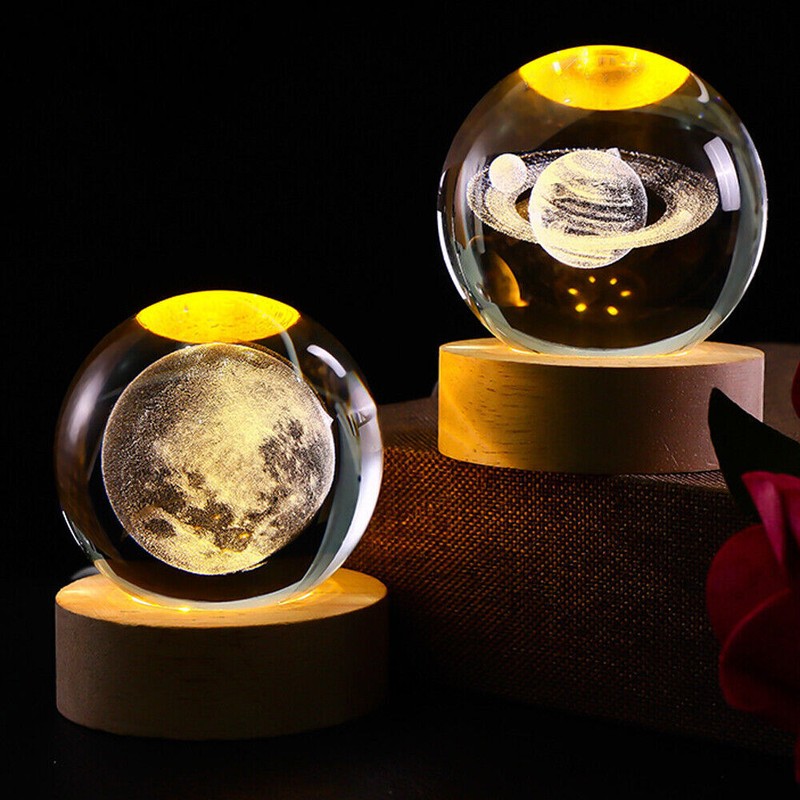 3D Crystal Ball Moon Planet Globe Table Lamp USB LED Night Light Home Decor Gift gallery