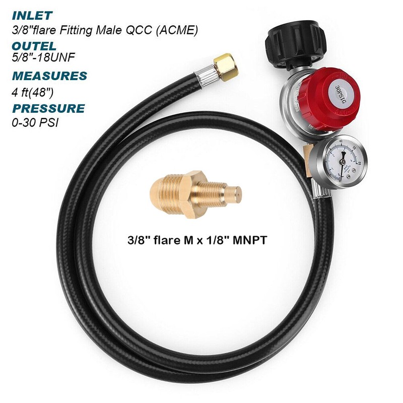 4ft High Pressure 0-30PSI Adjustable Propane Gas Regulator w/ Hose and PSI Gauge gallery