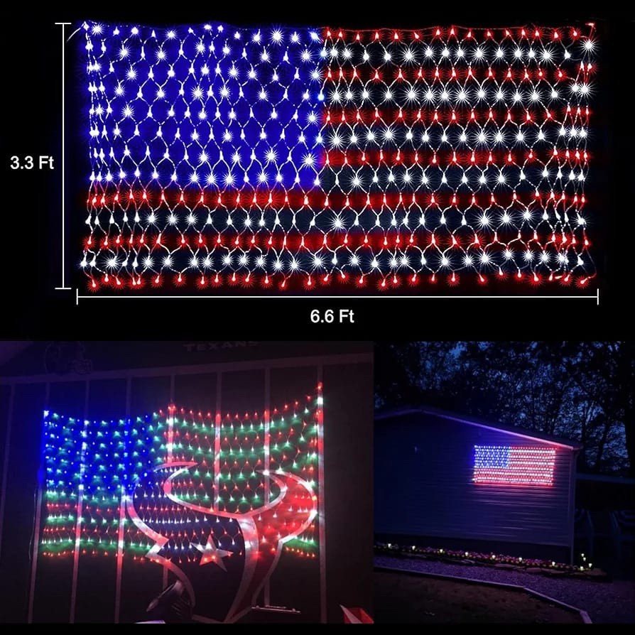 American Flag String Lights, Waterproof Led Flag Net Light, with 420 Super Brigh gallery