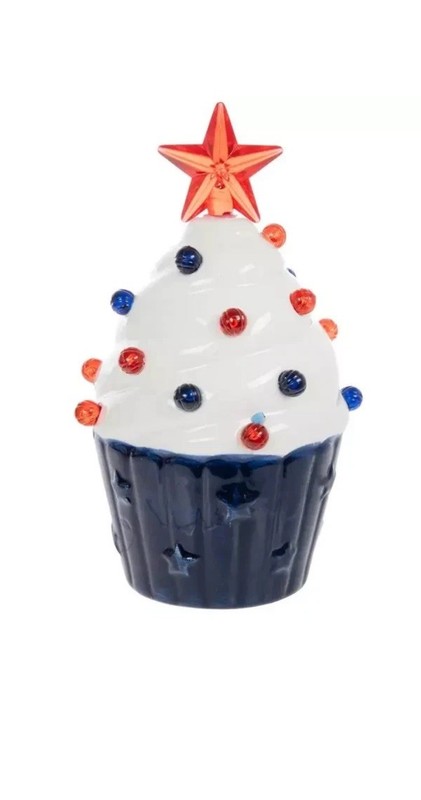 ❤️🤍💙NWT Light Up Ceramic Americana Cupcake Set gallery