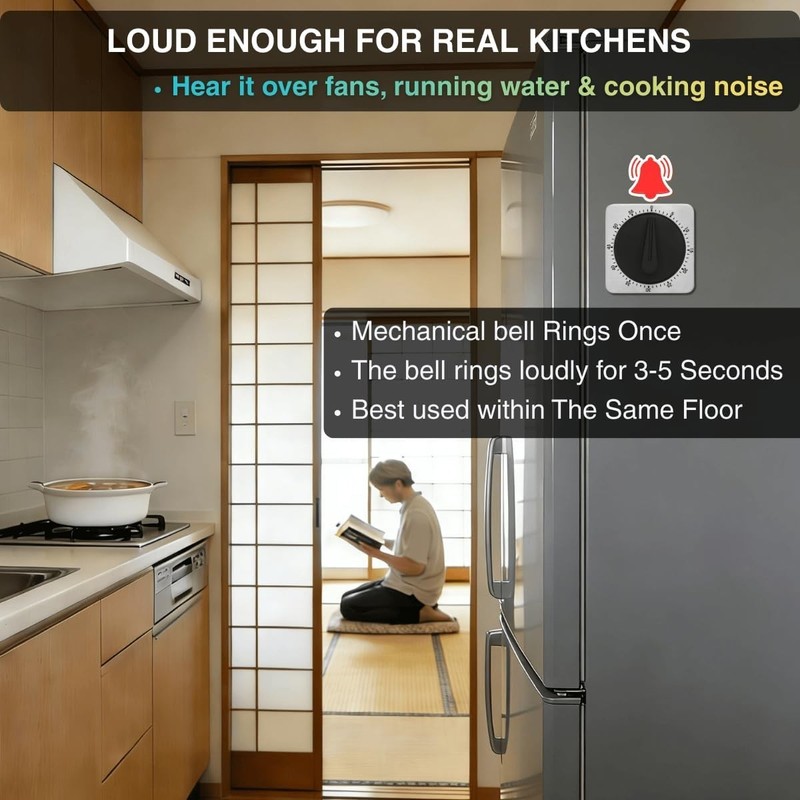 Mechanical Kitchen Timer Magnetic with Loud Alarm, 60-Minute Manual Wind Up A... gallery