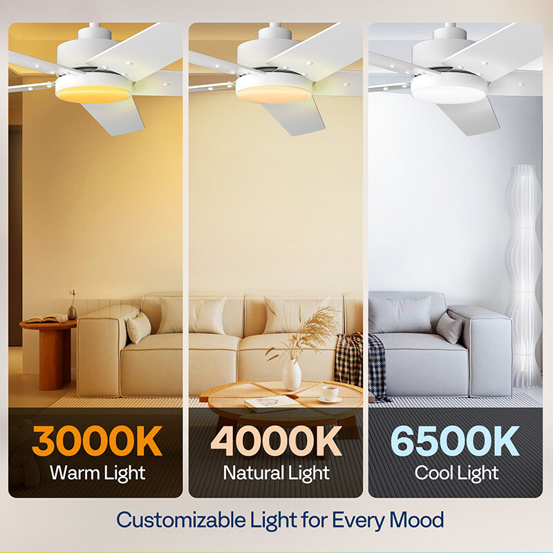 52'' Flush Mount LED Ceiling Fan with Light & Remote 6+1 Speeds, 3CCT, Dimmable gallery