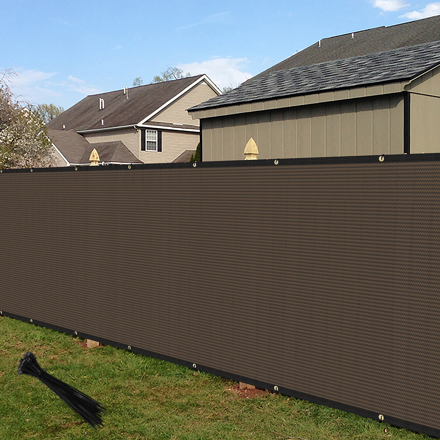 14ft Brown Privacy Fence Screen Heavy Duty 180GSM Mesh Net Cover Custom Length gallery
