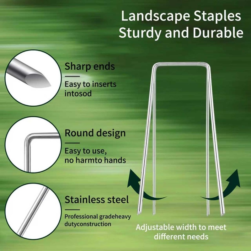 PSISO 57 Pack 4 Inch Galvanized U-Shaped Garden Stakes 4 Inch, Silver gallery
