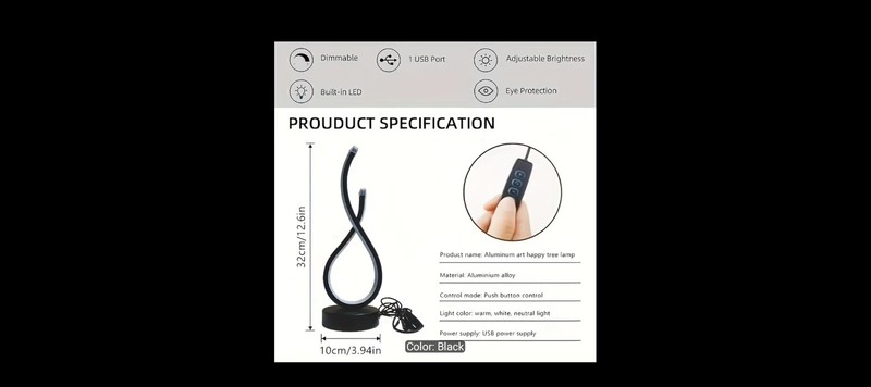 LED Table Lamp Black USB Powered Dimmable Push Button Warm/White/Neutral gallery