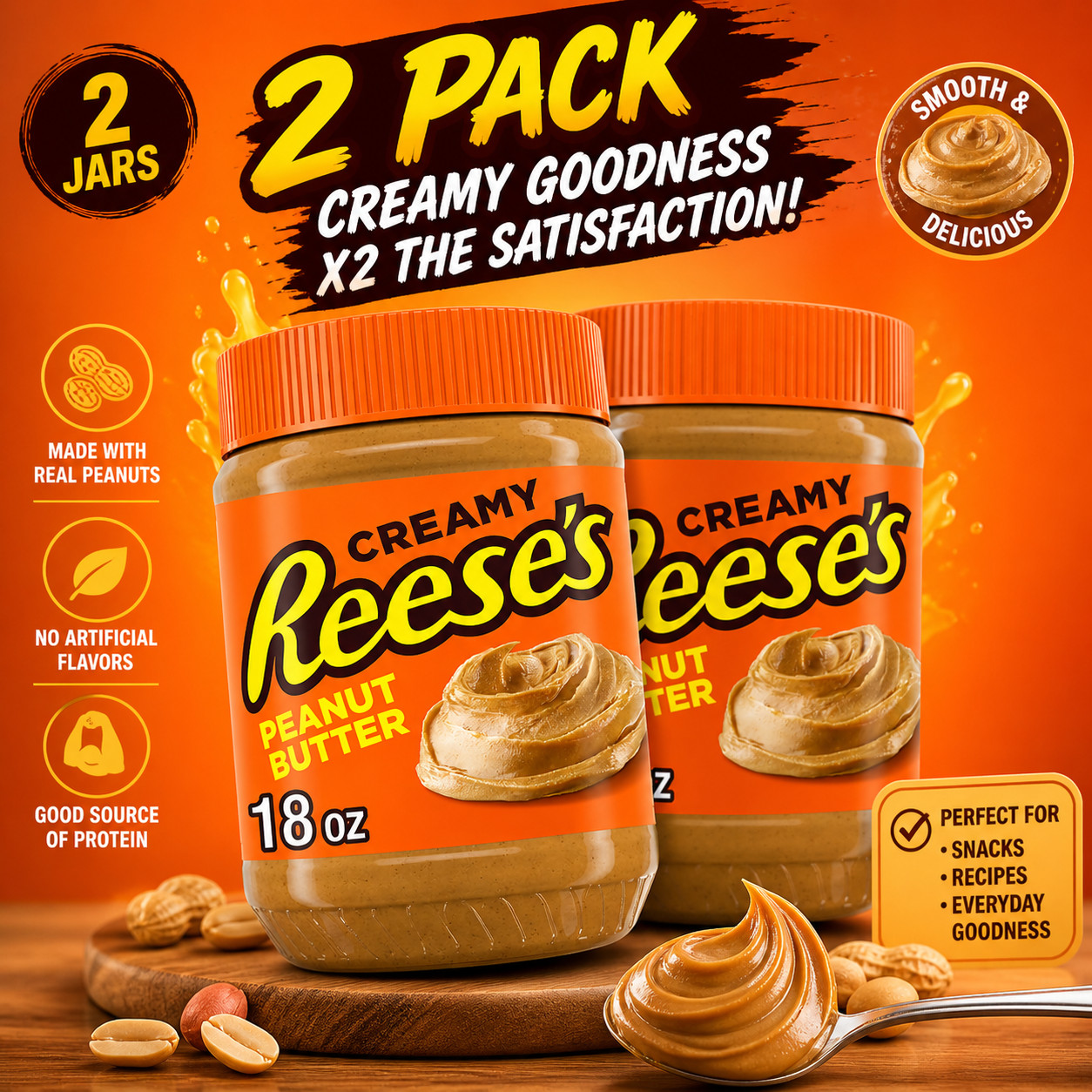 〽️ New Exclusive Official Reeses Creamy Peanut Butter Sweet Spread Jar 1lb 2 pk gallery
