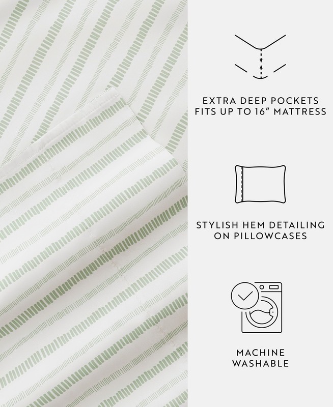 Kaycie Gray Microfiber 4 Piece Sheet Set Green Dashed Stripe Twin XL gallery
