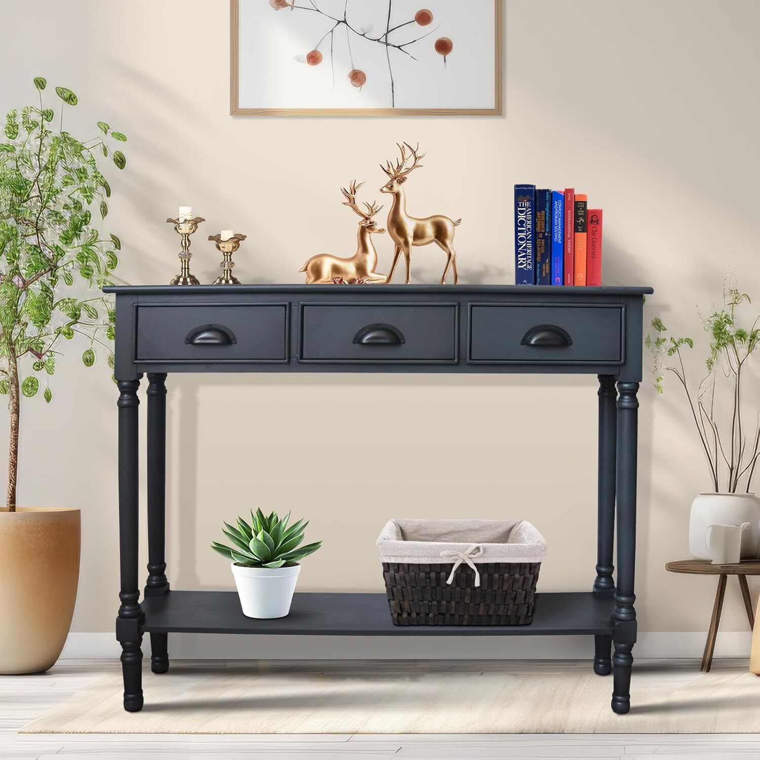 Modern Burlington Solid Wood Console Table with 3 Drawers, 9"D x 39.5"W x 32"H gallery