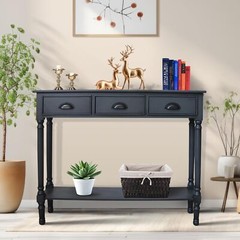 Modern Burlington Solid Wood Console Table with 3 Drawers, 9″D x 39.5″W x 32″H