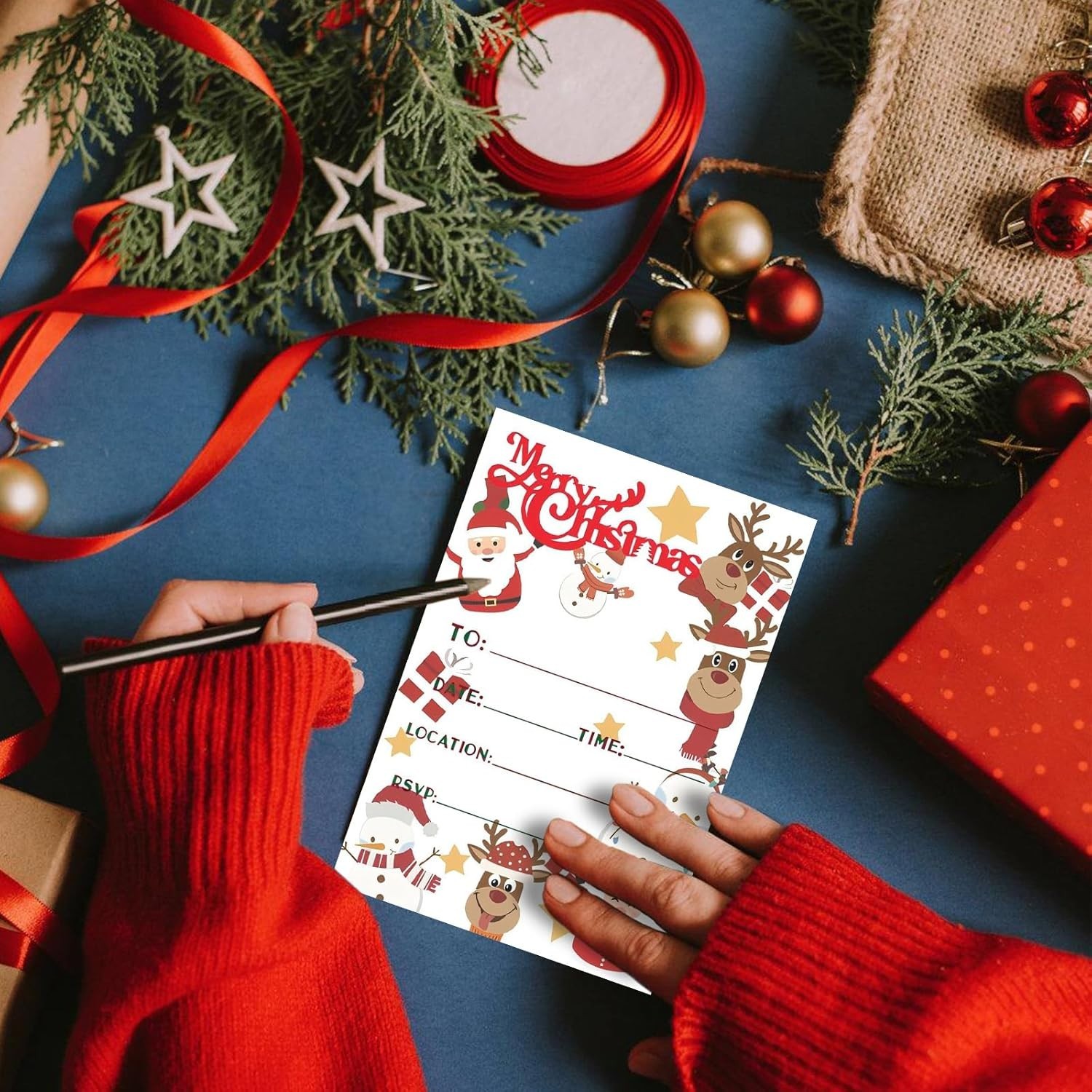 20x Christmas Party Invitations - Card Invites Xmas Santa 15.5cm x 10.5cm - New gallery