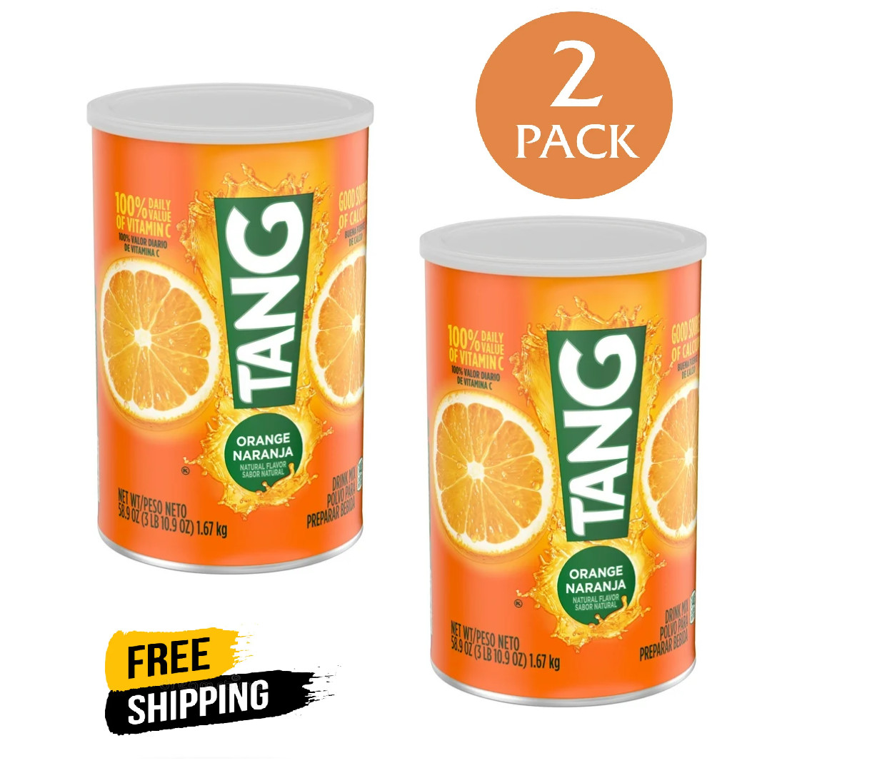 (2 pack) Tang Jumbo Orange Drink Mix with Vitamin C, 58.9 oz Canister New gallery