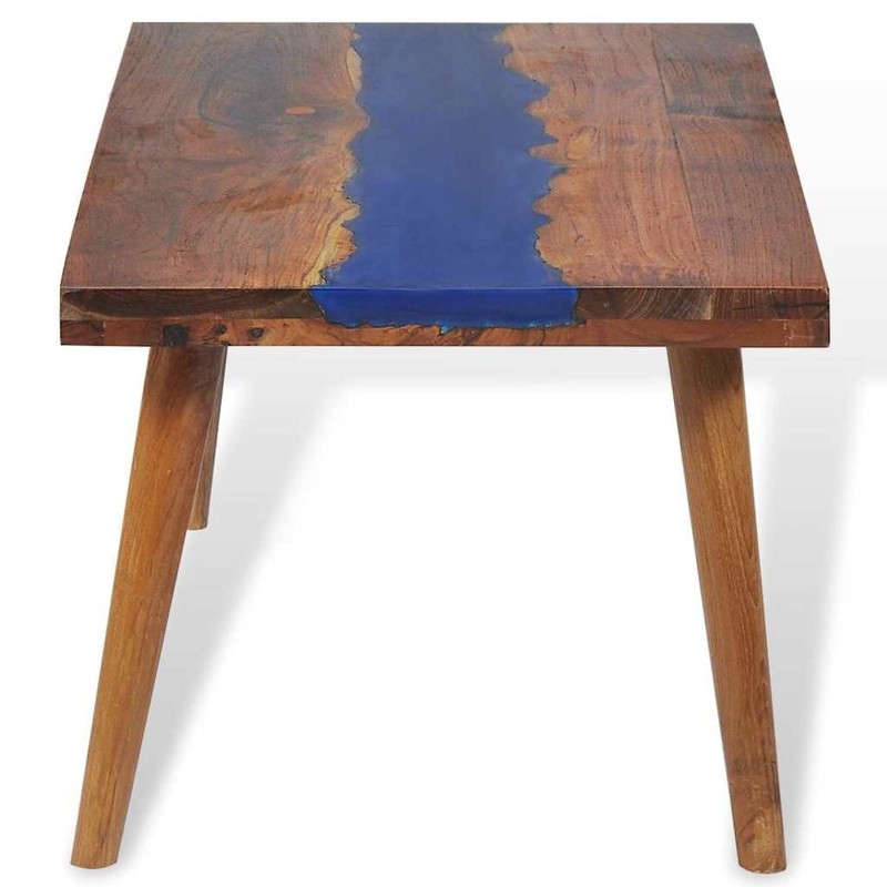 vidaXL Coffee Table, Solid Teak Wood, 39.4''x19.7''x15.8'', Brown and Blue vida gallery