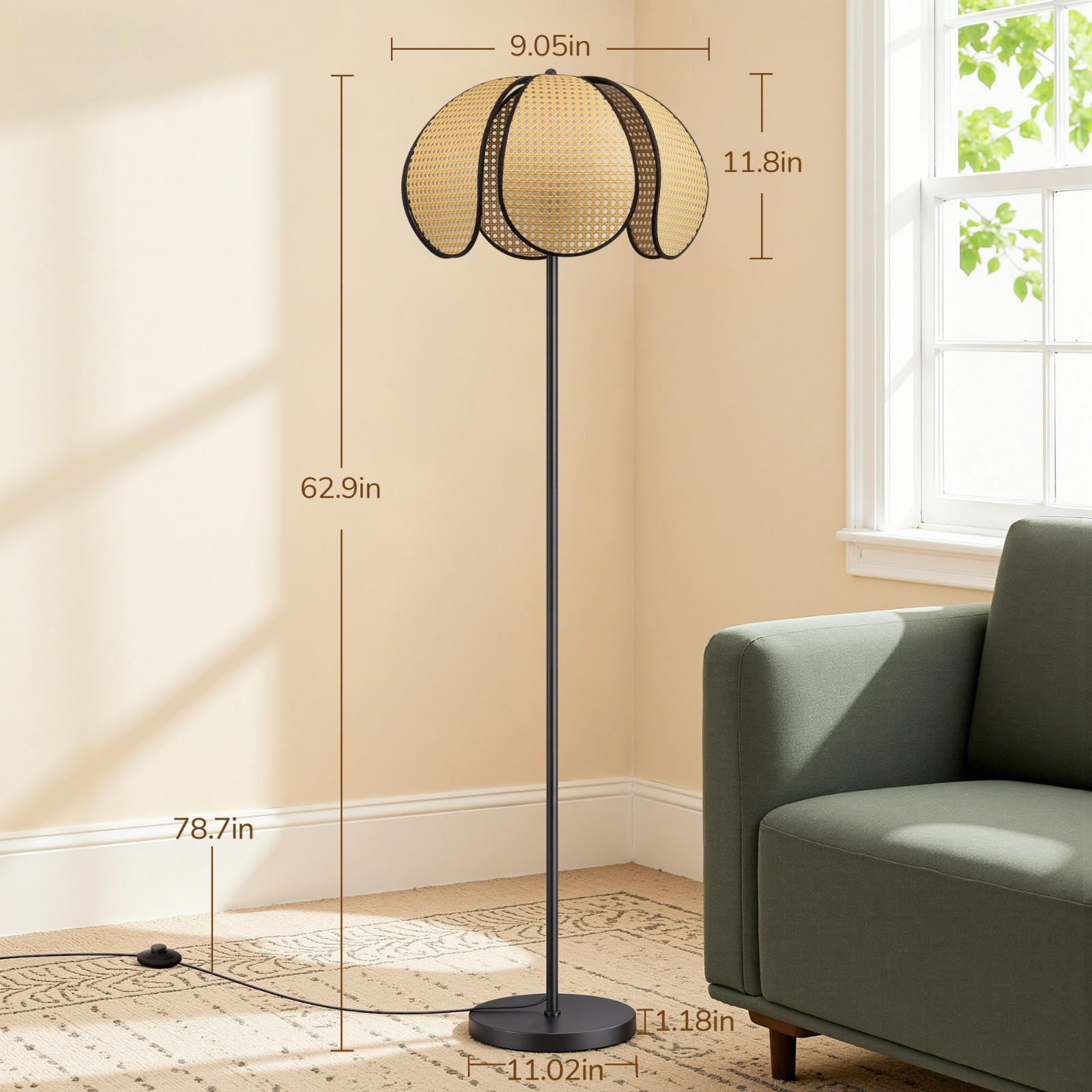 EDISHINE Natural Boho Floor Lamp, Unique Petal Design, Sturdy Metal Pole gallery