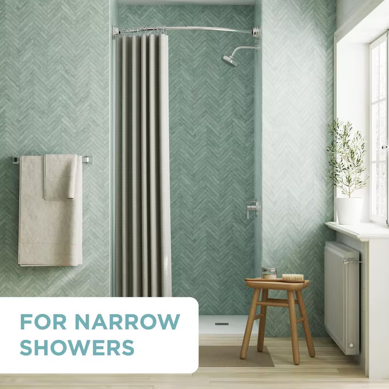 Neverrust Rustproof 40 In. Aluminum Dual Mount Curved Stall Shower Rod in Satin gallery
