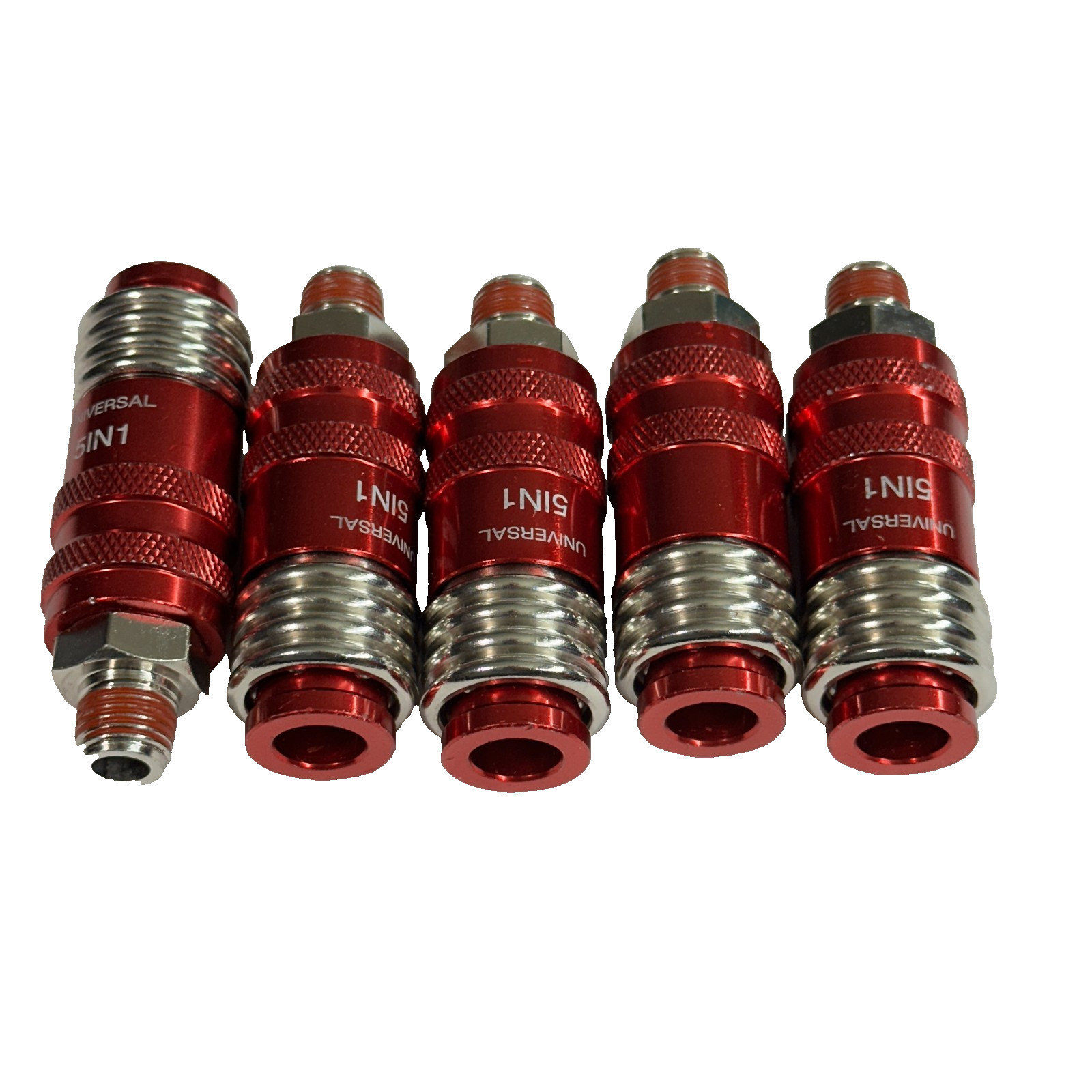 5 Pack Universal 5in1 Quick Coupler Red Aluminum 1/4” NPT Male Air Hose Fitting gallery