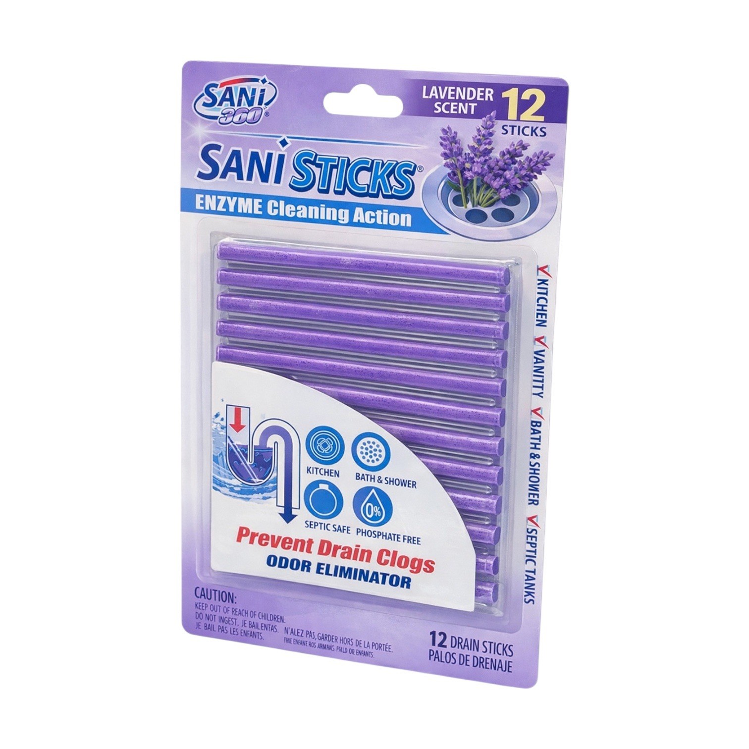 SANI 360° Sani Sticks Drain Cleaner and Deodorizer, Lavender Scent, 12 Count gallery