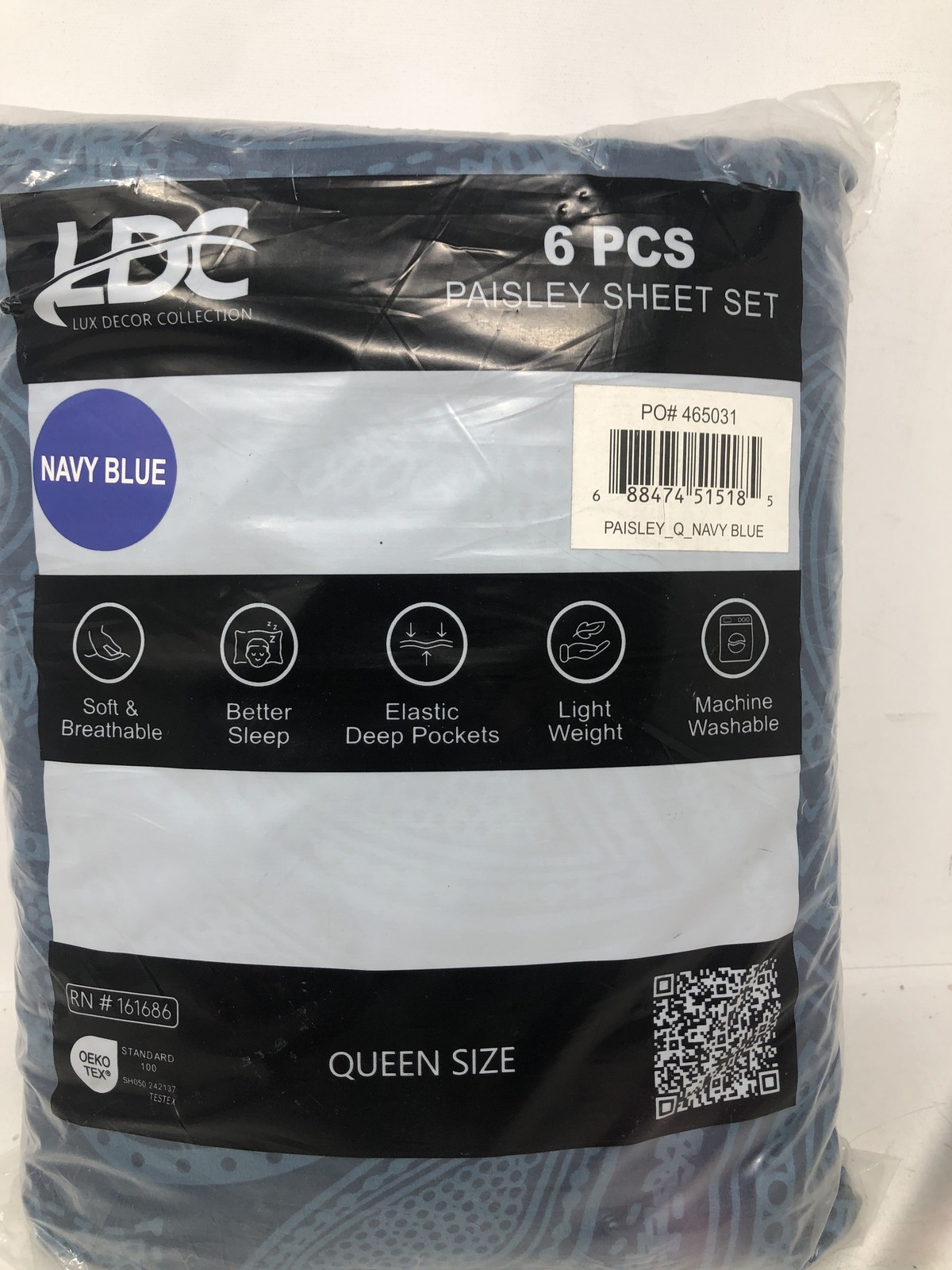 LUX Décor Paisley Queen Sheet Set, 6 PC Soft Microfiber-Paisley Navy Blue Queen gallery