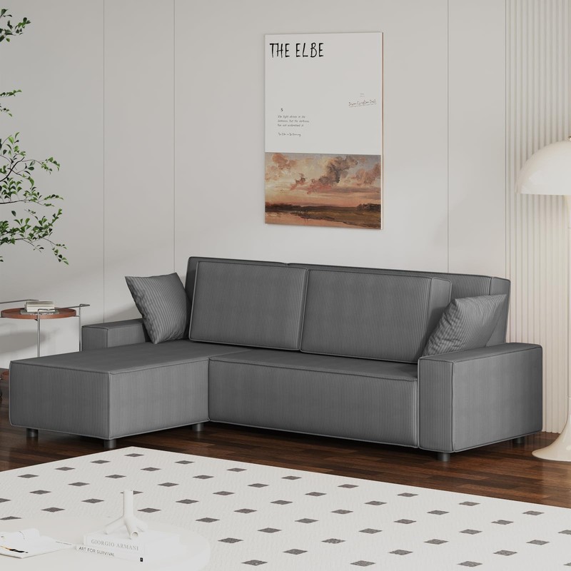 96" L-Shaped Sectional Sofa with Right Chaise, Modern Corduroy 3-Seater Couch gallery