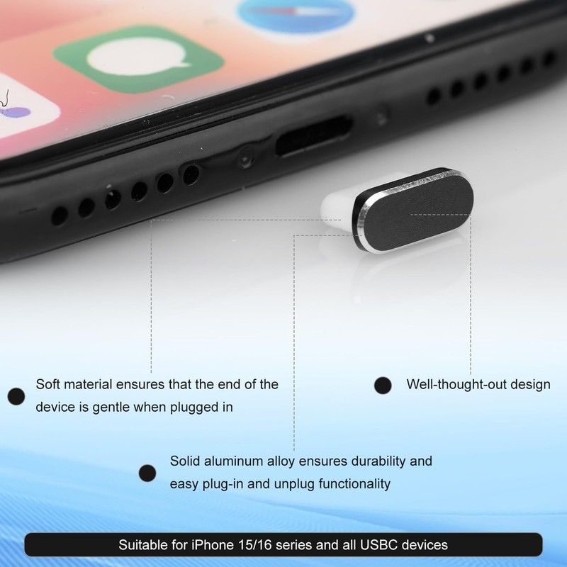 USB C Dust Plug, 5PCS Type C Charging Port Cover iPhone 15/16 Series, Black gallery