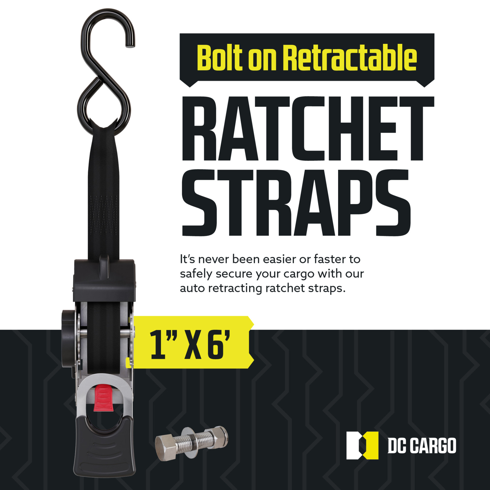DC Cargo Transom Strap 1"x6' Retractable Stainless Steel Strap w/ S-Hook 2-pack gallery