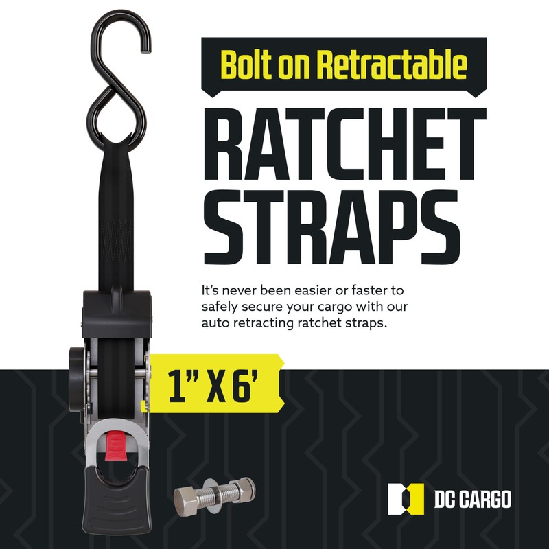 DC Cargo Transom Strap 1"x6' Retractable Stainless Steel Strap w/ S-Hook 2-pack gallery