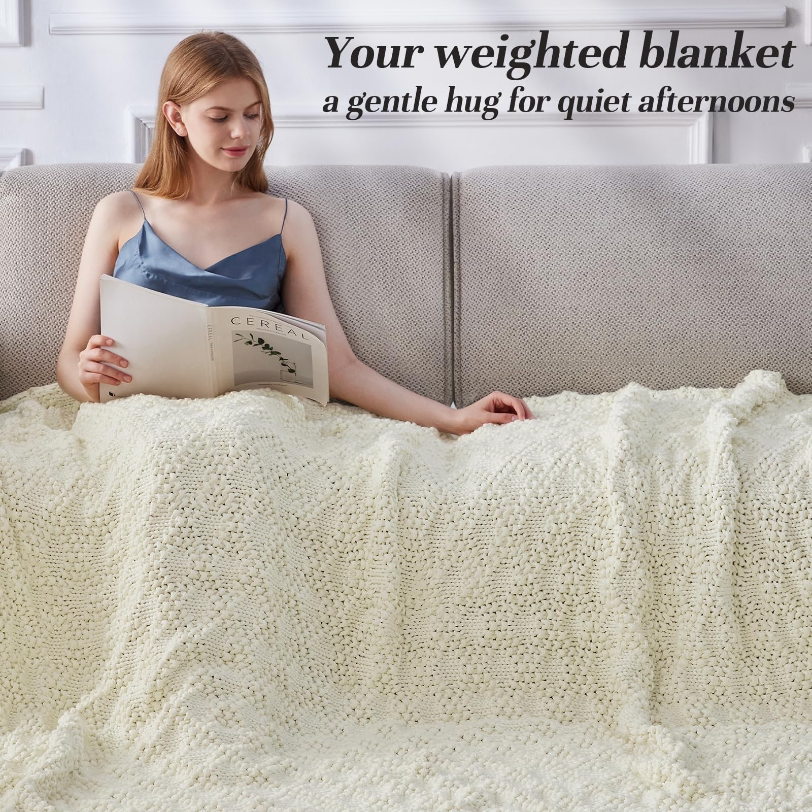 Chunky Knit Weighted Blanket 36x48" 5lbs - Cooling, Breathable, Machine Washable gallery
