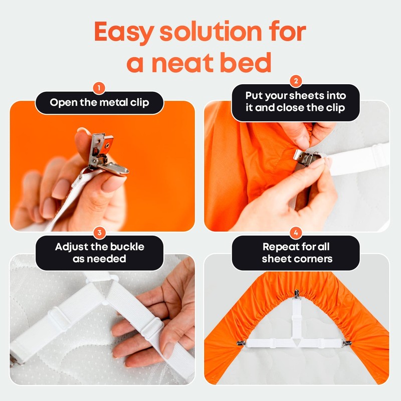White 4-Pack Elastic Sheet Straps with Metal Clips to Keep Sheets in Place gallery