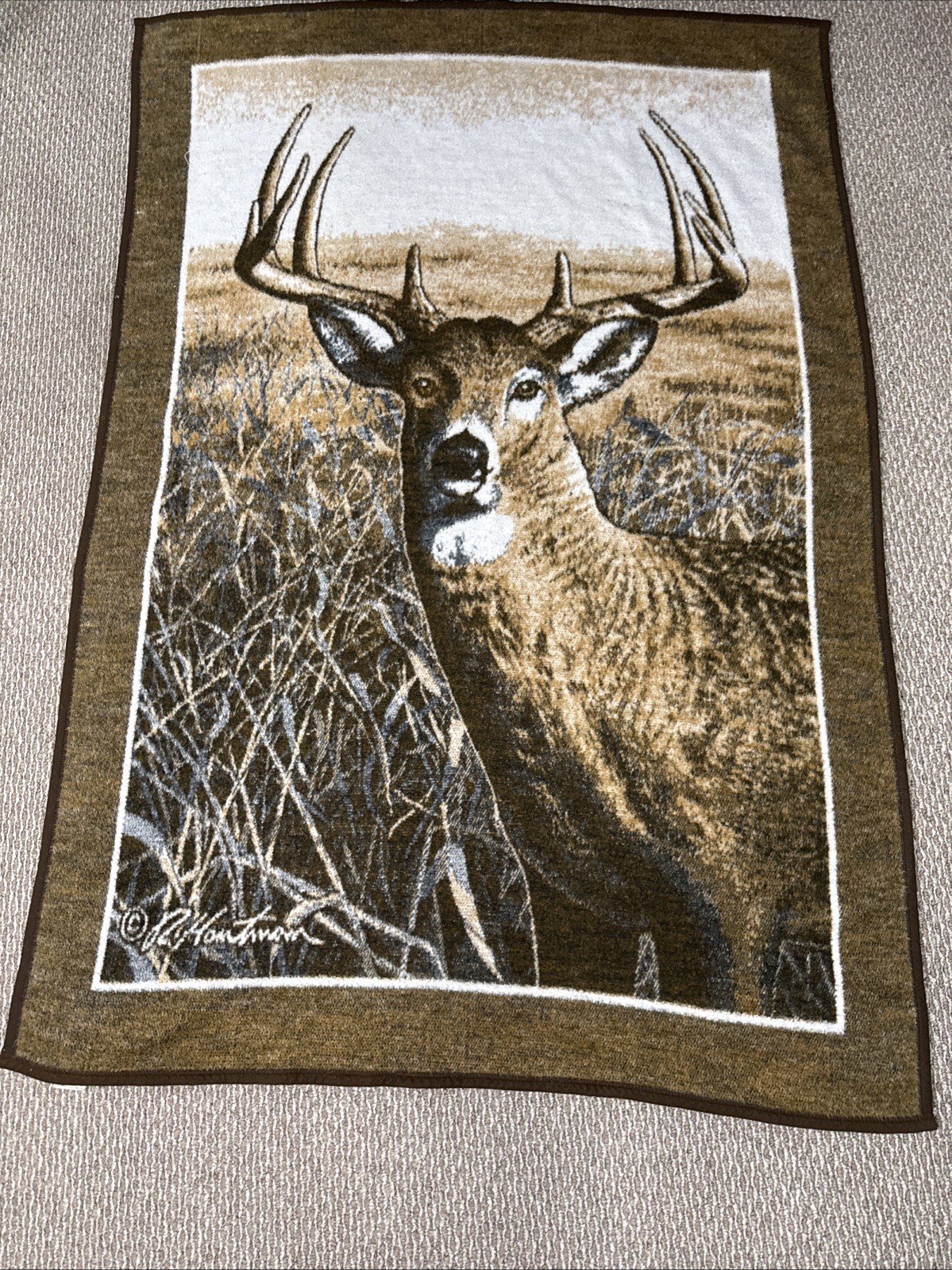 Vintage Biederlack Reversible Blanket Deer Buck Stag Hautman 52” X 75” Fleece gallery