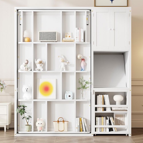 Twin Size Murphy Bed Rotating Wall Murphy Beds with Bookshelf Wooden Cabinet Bed gallery
