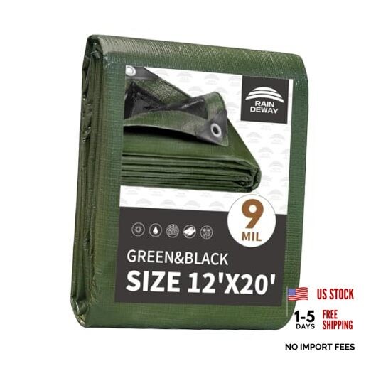 12x20 Feet Tarp Waterproof,Durable,9Mil 12x20 Feet-Finished size Green/Black gallery