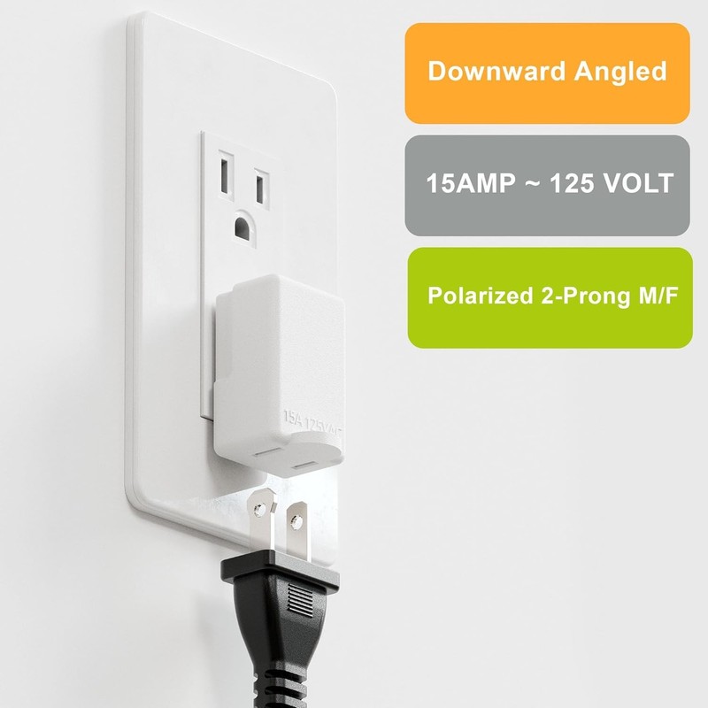 Polarized 2-Prong L Type Adapter, Vertical Right Angled Down Angle AC Adapter wi gallery