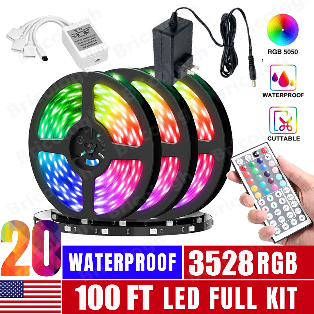 100FT Flexible 3528 RGB LED Strip Light Remote Fairy Light Room Party Waterproof gallery
