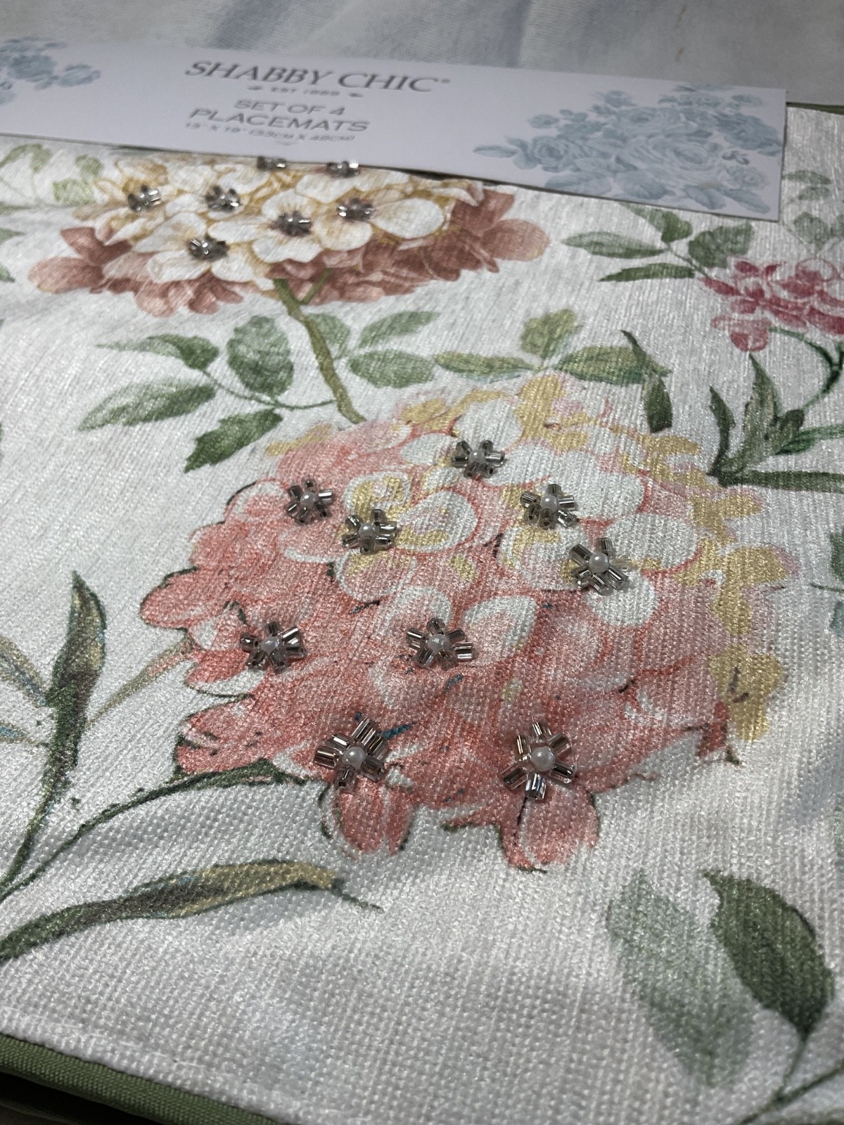 SHABBY CHIC PLACEMATS FLOWERS PINK PEACH 13 X 19 POLYESTER COTTON NWT gallery