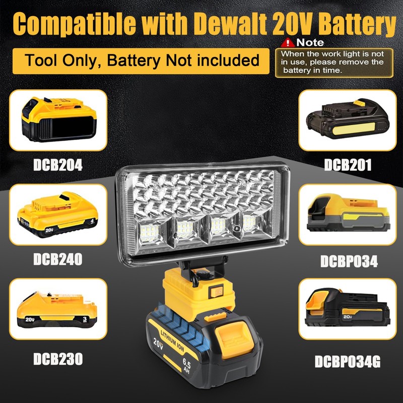 LED Work Light Flashlight for De walt 20V MAX Battery 90W 6800LM with USB Port gallery