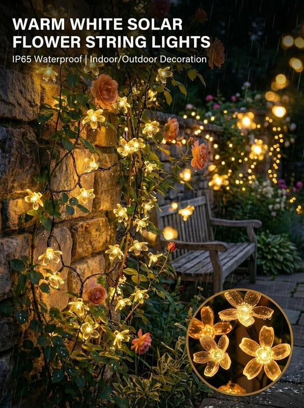2 Pack 50 LED Solar String Lights Outdoor Waterproof Flower Solar Lights for Gar gallery