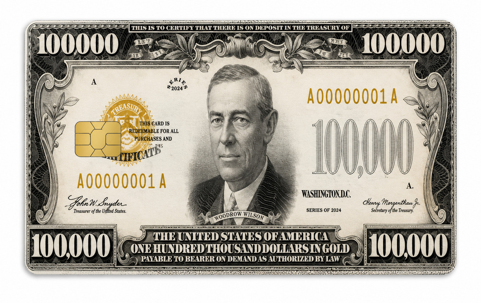 $100K Gold Certificate Debit Card Credit Card Skin Sticker ATM USA Replica gallery