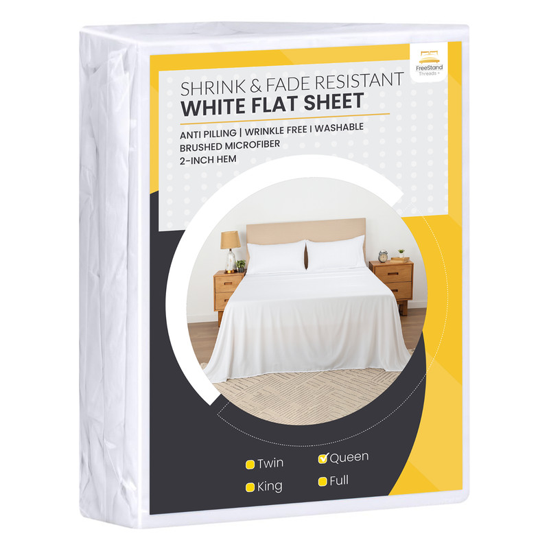 Threads+ Queen Flat Sheet – 100 GSM, 102 x 90, Soft Microfiber, (1 Pack White) gallery