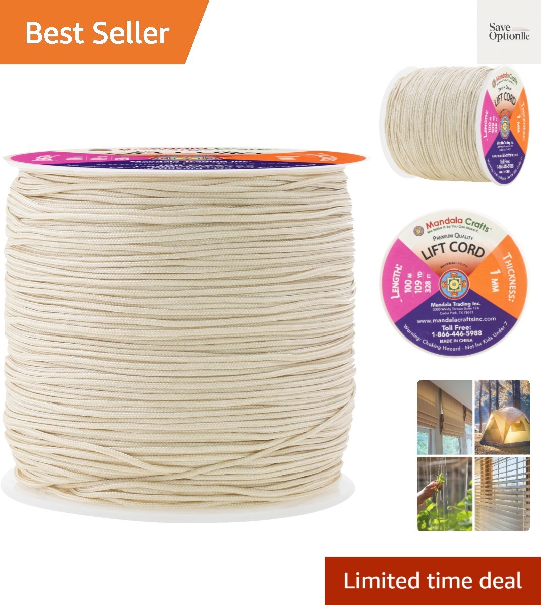 1mm Egg Shell Blind Strings Lift Shade Cord - 109 Yards Braided Nylon Cord fo... gallery