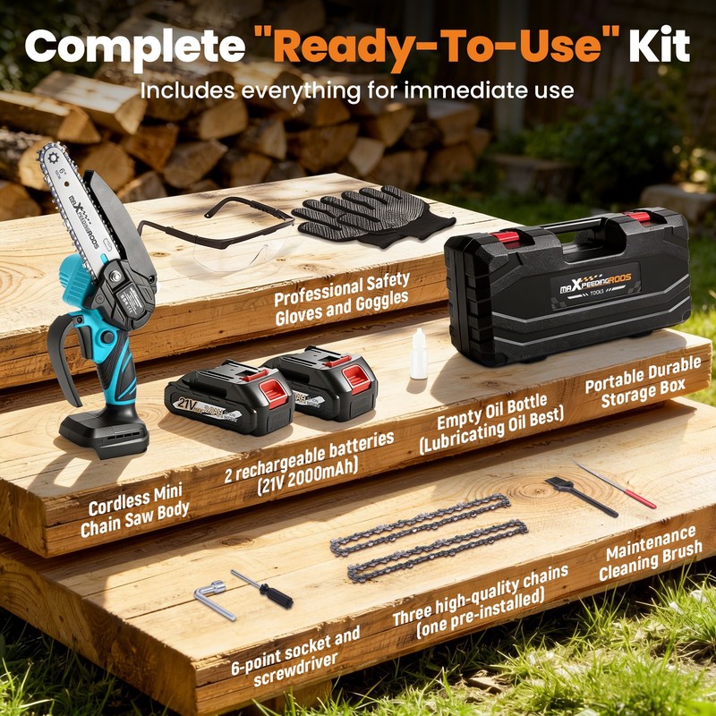 6inch for Electric Mini Chainsaw Handheld Cordless Wood Cutter Saw 2 Battery gallery
