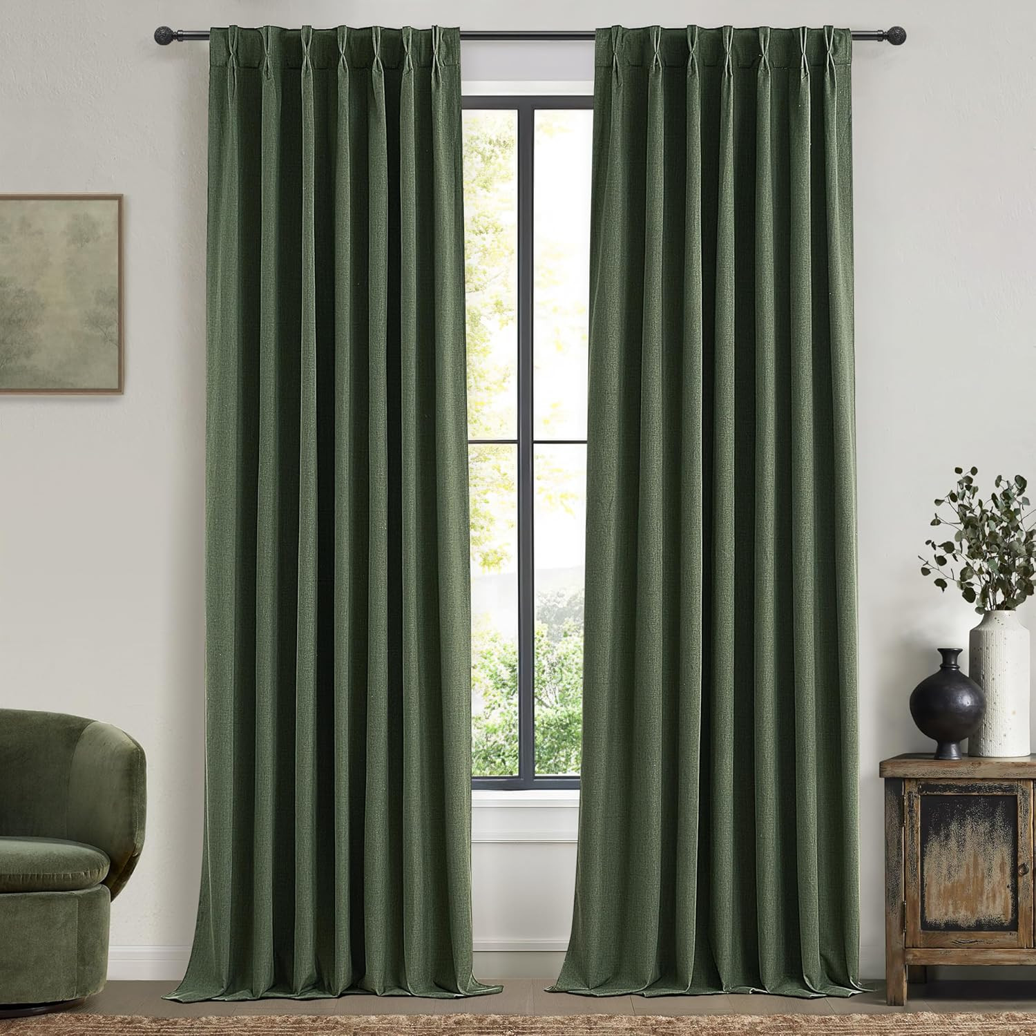 100 Inch Dark Olive Green Blackout Curtains for Classroom - 2 Panels gallery